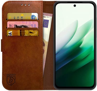 Rosso Element Geschikt voor Xiaomi Redmi 15 5G | Wallet Book Case | Portemonnee Hoesje | 3 Pasjes | Magneetsluiting | Stand Functie | Bruin
