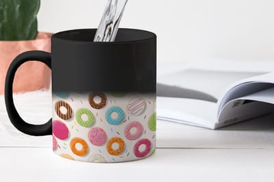 Magische Mok - Foto op Warmte Mokken - Koffiemok - Patronen - Donut - Pastel - Magic Mok - Beker - 350 ML - Theemok
