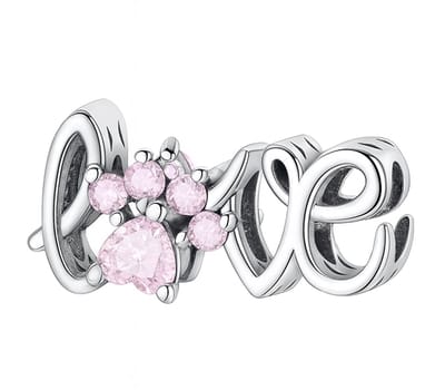 LOVE Bedel – 925 Sterling Zilver – Roze Steentjes – Voor Bedelarmband – Cadeau - RomyStones - Kerst Cadeau