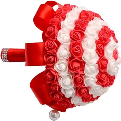Bruidsboeket Kunstbloemen - Bruiloft Decoratie - Bruiloft Ceremonie - Levensgetrouw Materiaal - 18x18x18 cm - Rood