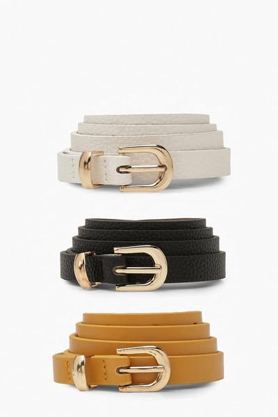 boohoo Dames 3 Pack Skinny Belt | Zwart | Maat: Small/Medium