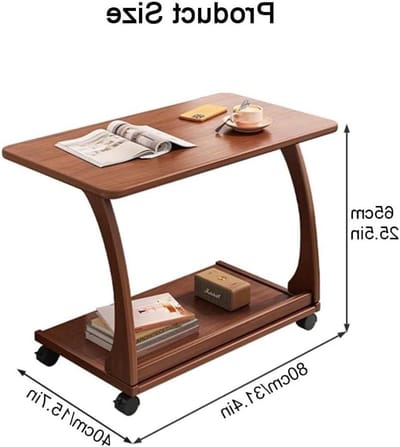 C-vormige salontafel - Theetafel nachtkastje - Woonkamer organiseren - Met draaibare wielen - 80 x 40 x 65 cm - Houtkleur