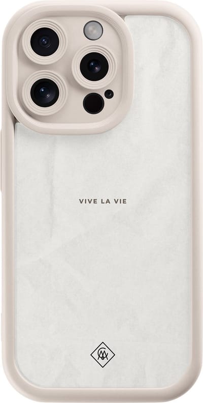 Casimoda® hoesje - Geschikt voor iPhone 15 Pro - Vive La Vie - Effen telefoonhoesje met lensbescherming - Siliconen/TPU - Backcover - Grijs