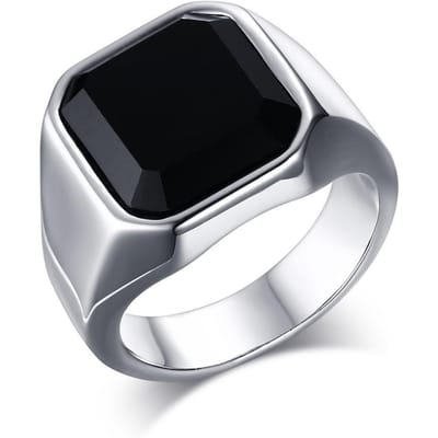 Bague Sceau Vintage Onyx Noir Homme Acier Inoxydable Classique Simple Carré Mari Mari Anel 7 black