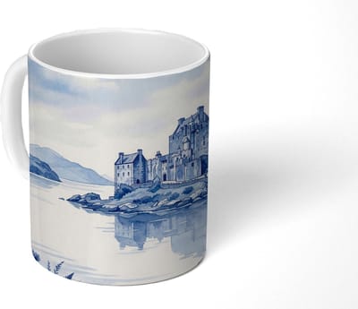 Mok - Koffiemok - Schots - Kasteel - Blauw - Aquarel - Mokken - 350 ML - Beker - Koffiemokken - Theemok