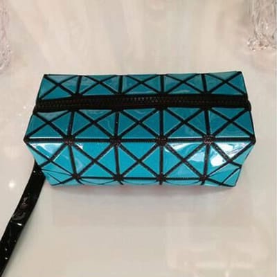 Geometrische Make-up Clutch en Pennenhouder - Organiseer je Stationery met deze PVC Etui in Blauw