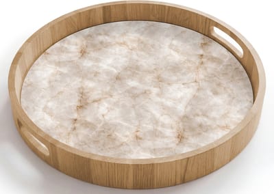 Dienblad rond 40x40 cm - Schootdienblad hout - Marmer - Patroon - Klassiek - Borrelplank rechthoek - Plateau houten dienbladen