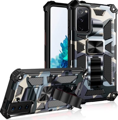 Hoesje Geschikt Voor Samsung Galaxy S22 hoesje rugged extreme backcover met ring houder Camouflage Marmer - Zwart