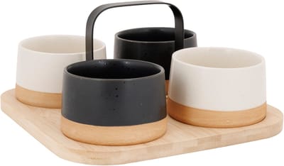 Cosy & Trendy Serveerplank bamboe - met 4x luxe schaaltjes - 24 x 23 cm - tapas hapjes en saus schaaltjes - party set