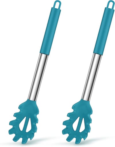 Set van 2 Siliconen Spaghetti Lepels, Hittebestendig 33 cm, RVS Handvat, Ideaal voor Pasta Koken en Bakken, Vaatwasserbestendig