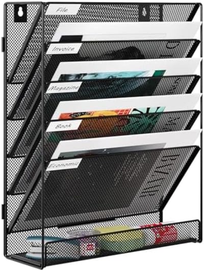 PromoHome 6-laags wandrek voor documenten en post - Zwart metalen opbergsysteem