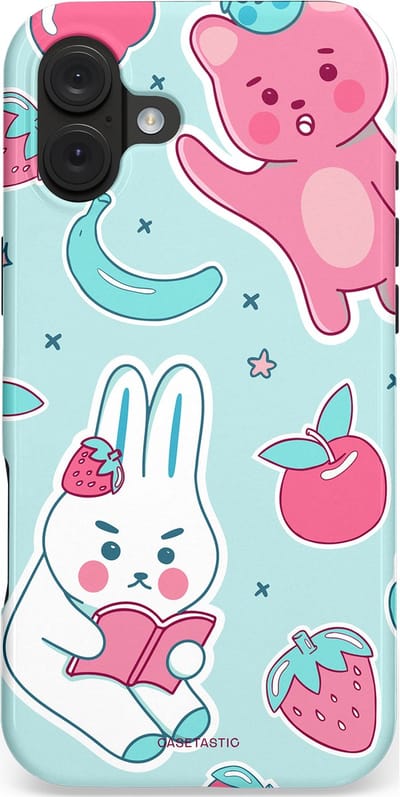 Casetastic hoesje geschikt voor Apple iPhone 16 Plus - MagSafe - Dubbellaagse bescherming - Fruitige vriendjes - Fashion Case - Mintgroen Lichtgrijs Lichtroze Wit