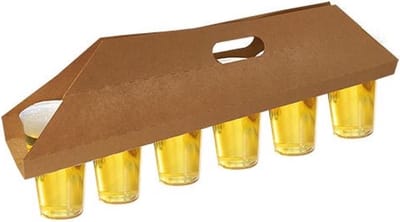 Draagtray, karton 12 cm x 9,5 cm x 62 cm bruin voor 6 bekers (30 stuks)