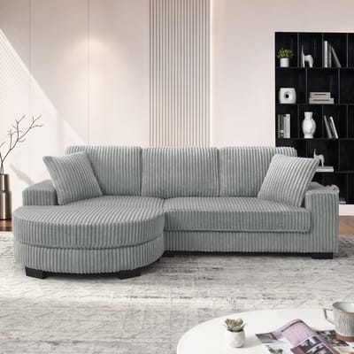 MIVRAY Hoekbank 256,5 x 133,5 x 89 cm - Modulair Met Verplaatsbare Ovale Hocker - Voor Woonkamer En Kantoor - Cord Grijs