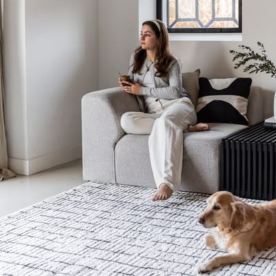 Vloerkleed Rectangle Creme wit/Zwart - 200 x 290 cm - (L)