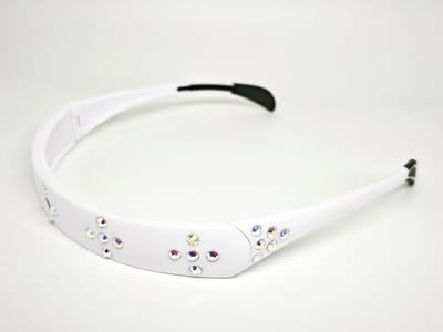 WK Opvouwbare Strass Haarband met Kleurrijke Kristallen – Zachte Rubberen Oorkussentjes -Inclusief zonnebrillenkoker- Modieuze & Comfortabele Hoofdband-Wit