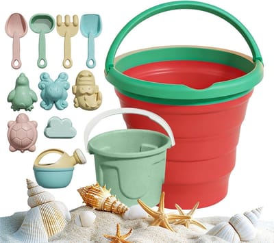 Strandspeelgoed Set - Emmer en Vormen - Zandkastelen Bouwen - Opvouwbare Emmer - 13 Delen - Rood