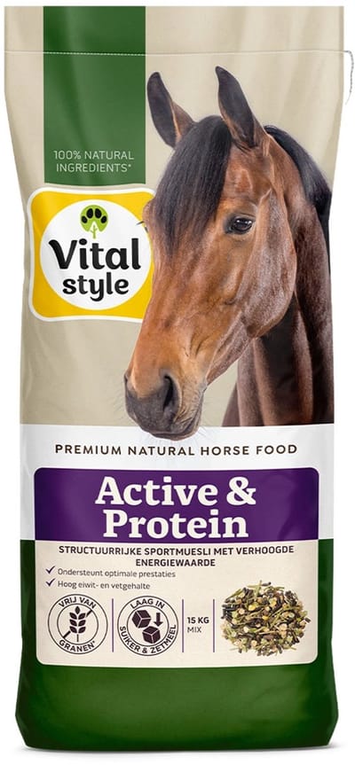VITALstyle Muesli Active & Protein - Structuurrijke Muesli Voor Een Verhoogde Behoefte Aan Energie En Eiwit - Met o.a. Luzerne & Erwtenvloken - 15 kg