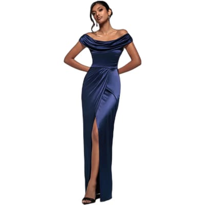 Lange damesjurk Goddiva Cowl Bardot
