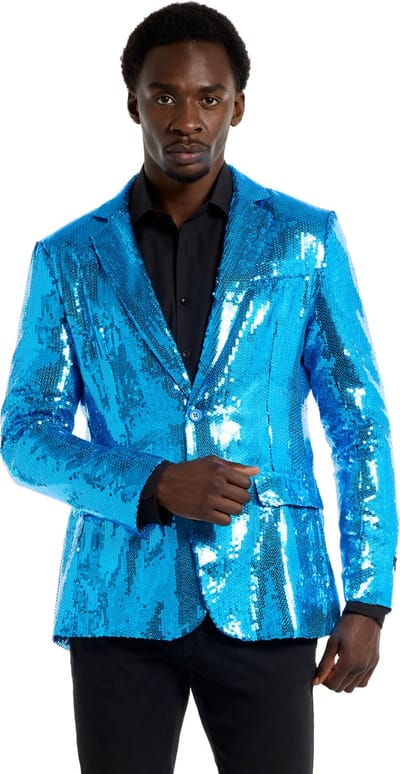 Suitmeister Sequins Blauw - Heren Blazer - Kerst - Oud en Nieuw - Glimmende Pailletten - Blauw Thema Jasje - Maat S