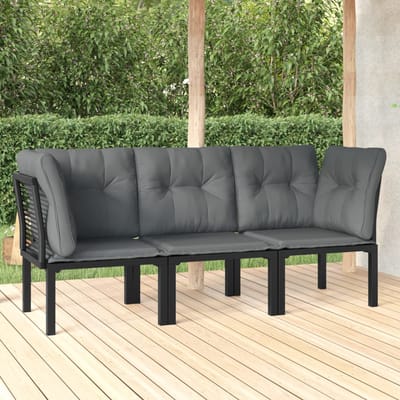 vidaXL - 3-delige - Loungeset - met - kussens - poly - rattan - zwart - en - grijs