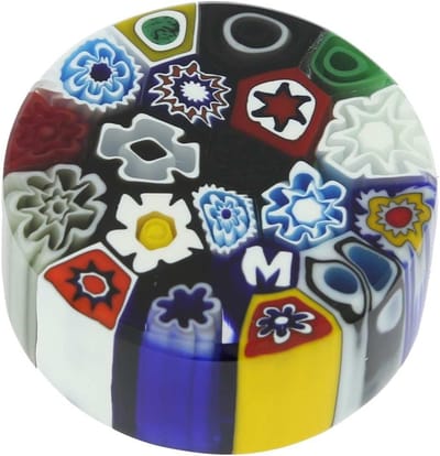 Papiergewicht Rond - Glaskunst Decoratie - Bureau Accessoire - Handgemaakt Glaswerk - Klein Formaat - Millefiori Patroon