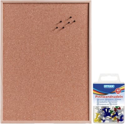 Zeller Prikbord - 60 x 80 cm - kurk - houten omlijsting - 40 gekleurde punaises