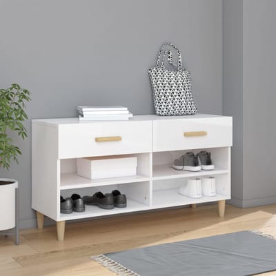 vidaXL - Schoenenkast - 102x35x55 - cm - bewerkt - hout - hoogglans - wit