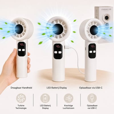 Litalife Handventilator met Digitaal Scherm - Draagbaar - USB-C Oplaadbaar - Off-White