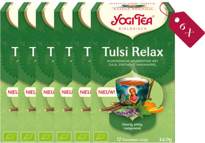Yogi Tea Tulsi Relax - Biologische Kruidenthee met Tulsi, Kamille en Kaneel voor Ontspanning en Innerlijke Rust - Tray van 6 Stuks