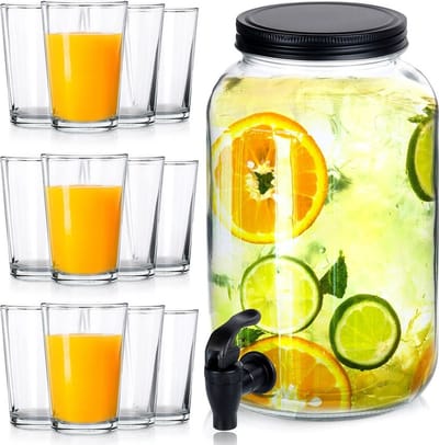 Drankdispenser met Kraan met Glazen 3,2 l / 200 ml 13 delig - Kraantje - Limonadetap - Drank Dispenser - Limonadedispenser - Kan - Karaffe