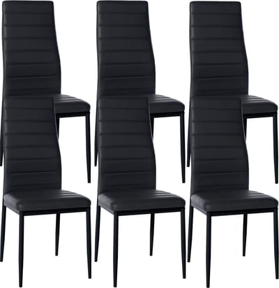 CLP Mayfair Set van 6 eetkamerstoelen - Zonder armleuning - Fauteuil - Metalen onderstel - Kunstleer/zwart
