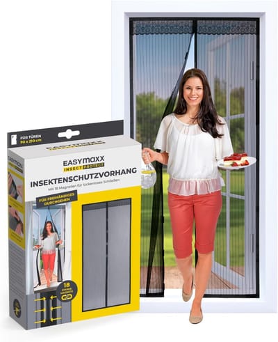 EASYmaxx hordeur met magneetsluiting | 90 x 210 cm - voor balkondeuren, kelderdeuren & terrasdeuren | eenvoudige installatie zonder boren & schroeven | hor kan op maat worden geknipt, 1 stuk