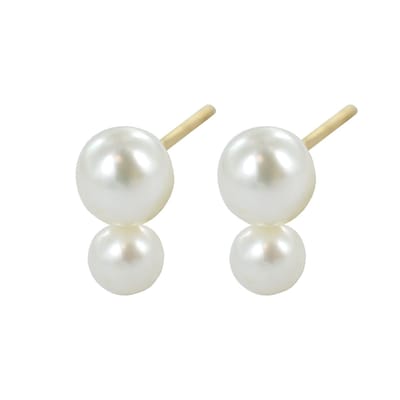 New Bling 9NBSAM-G190414 Gouden Oorknopjes - Dames - 2 Pareltjes - 3 en 4 mm - 14 Karaat - Goud