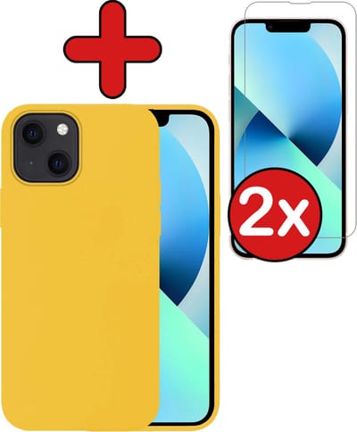 Hoesje - Met 2x Screenprotector - Geschikt voor Apple iPhone 14 - Sterk & Shockproof - Telefoon Hoes - Back Cover - Siliconen Case - Telefoonhoes - Geel
