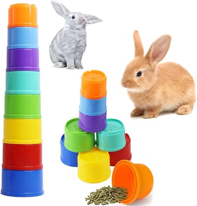 Set van 8 Stapelbekers voor Konijnen en Kleine Dieren - Speelgoed voor Voedselverstoppen en Vermaak, Ideaal voor Cavia's en Andere Huisdieren