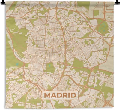 Wandkleed - Wanddoek - Madrid - Stadskaart - Kaart -Plattegrond - Vintage - 180x180 cm - Wandtapijt