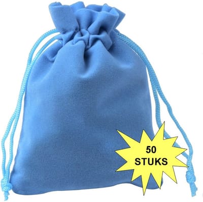 Fako Bijoux - Fluweel Cadeau Zakjes - 7x9cm - Velours - Velvet - Uitdeelzakjes - Sieradenzakjes - Feestzakjes - 7x9 cm - Lichtblauw - 50 Stuks
