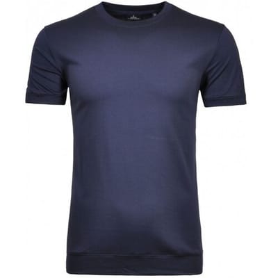 Ragman T-Shirt Uni Round Neck Pima Cotton with Cuffs Donker Blauw / male