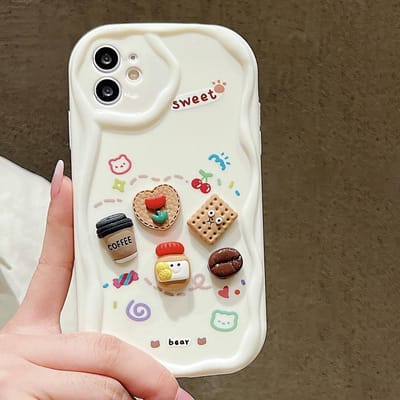 Koreaanse Schattige 3D Beer Koffie Telefoonhoesje Voor iPhone 14 Pro Hoesje iPhone 13 11 16 12 15 Pro Max XR X XS 8 7 SE Hangketting Zachte Cover For iPhone 12 white