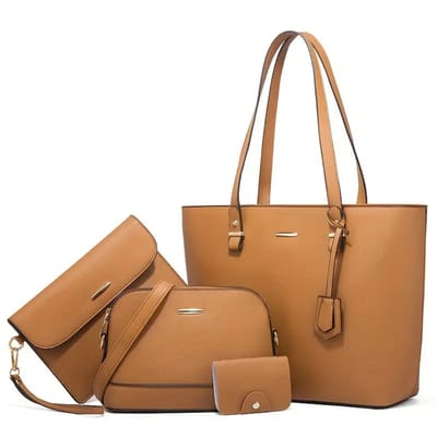 Livano Handtas Dames - Schoudertas - School - Shopper - Schooltas - Werktas - 4-Delige Set - Bruin