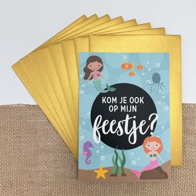 Uitnodigingen kinderfeestje zeemeermin incl enveloppen - verjaardag meisje - uitnodigingskaarten - 8 stuks