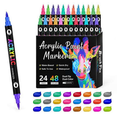 Set van 24 dubbelzijdige glitter acrylmarkers met 48 kleuren - geschenkverpakking