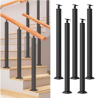 Palen voor balustrade - Leuninghouders metaal - Veiligheid woning - Verstelbare hoek - 95 cm hoogte - Zwart