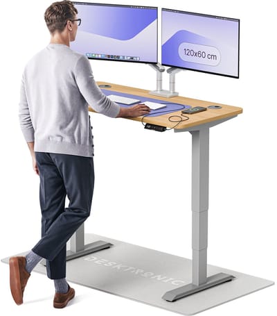 Desktronic HomePro Zit-sta Bureau Elektrisch In Hoogte Verstelbaar, 120x60cm Grijs/Eiken, Stille Dubbele Motor, Hoogte 62-126cm