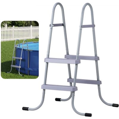 VEVOR Zwembadtrap van Koolstofstaal, Draagvermogen 136 Kg, Instaptrap met A-Frame, Veiligheidstrap voor Bovengrondse Zwembaden met Een Diepte Tot 838 Mm, Instaphulp met Antislip Treden (2 Stuks), Grijs