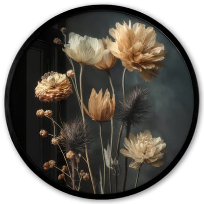 Poster in lijst Rond - Fotolijst 40x40 cm - Posters - Boeket - Bloemen - Licht - Zwart - Ronde posterlijst zwart - Decoratie - Wanddecoratie woonkamer - Muurdecoratie slaapkamer
