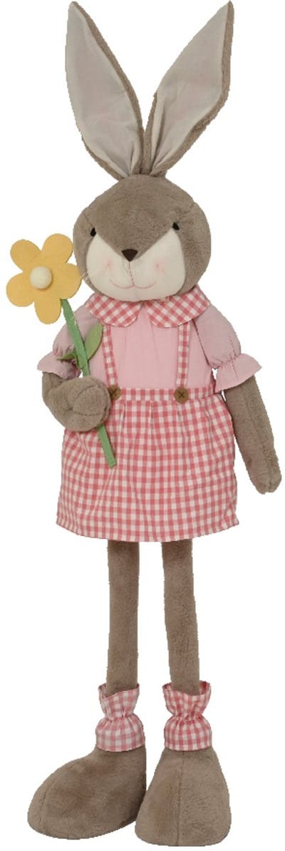 Decoris - Paashaas Vrouw XXL - Grote Staande Konijn met Bloemen en Roze Jurk - Polyester - H 158cm