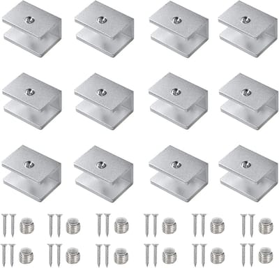 Glasclips van Aluminium Legering, 12 Stuks, Verstelbare Houder voor 8-10 mm Dikte Glas, Stevige Steunen voor Glasplanken en Houten Vloeren, Inclusief Schroeven en Montageaccessoires