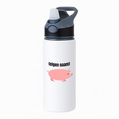 Hacebo® - varken met eigen naam waterfles met rietje zwart - Varken - boeren/varken liefhebbers - iemand die houdt van varkens - verjaardag - cadeau - kado - geschenk - water fles - 650ML